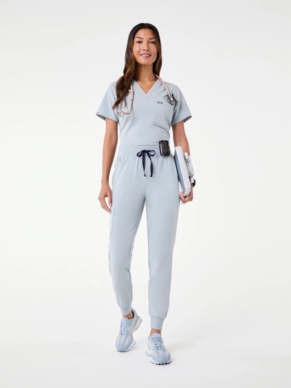 Figs Women's Dusty Blue High Waisted Zamora Petite Jogger Scrub Pants - Medium